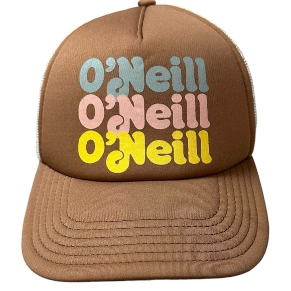 Vintage O’Neill Trucker Hat Brown Beach California Retro Logo Spell Out Surf - Picture 1 of 12